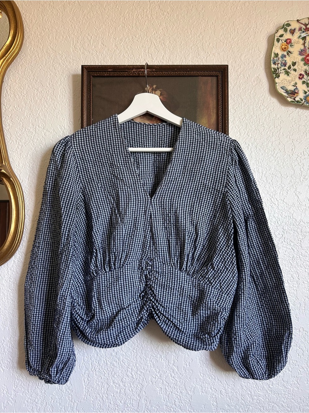 Light and dark blue Seersucker Blouse